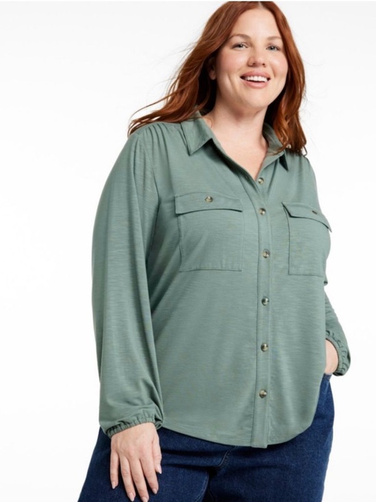 L.L. Bean Tops - L.L Bean Women’s Camden Sage Green Button-Front Collar Shirt Sz M~NWT